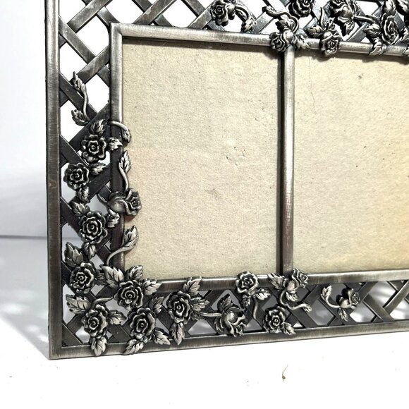 Vintage Pewter Floral Rose Vine Double Picture Frame set of 2 - Picture 7 of 8